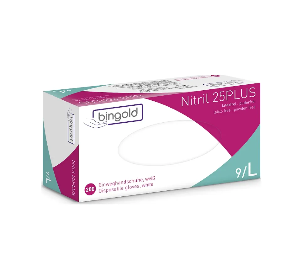 BINGOLD Nitril 25PLUS Einweghandschuhe in Weiß für Praxis und Pflege