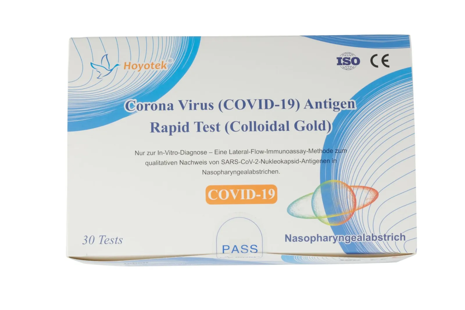 Packung des Hoyotek Corona Virus Antigen Rapid Test von vorne