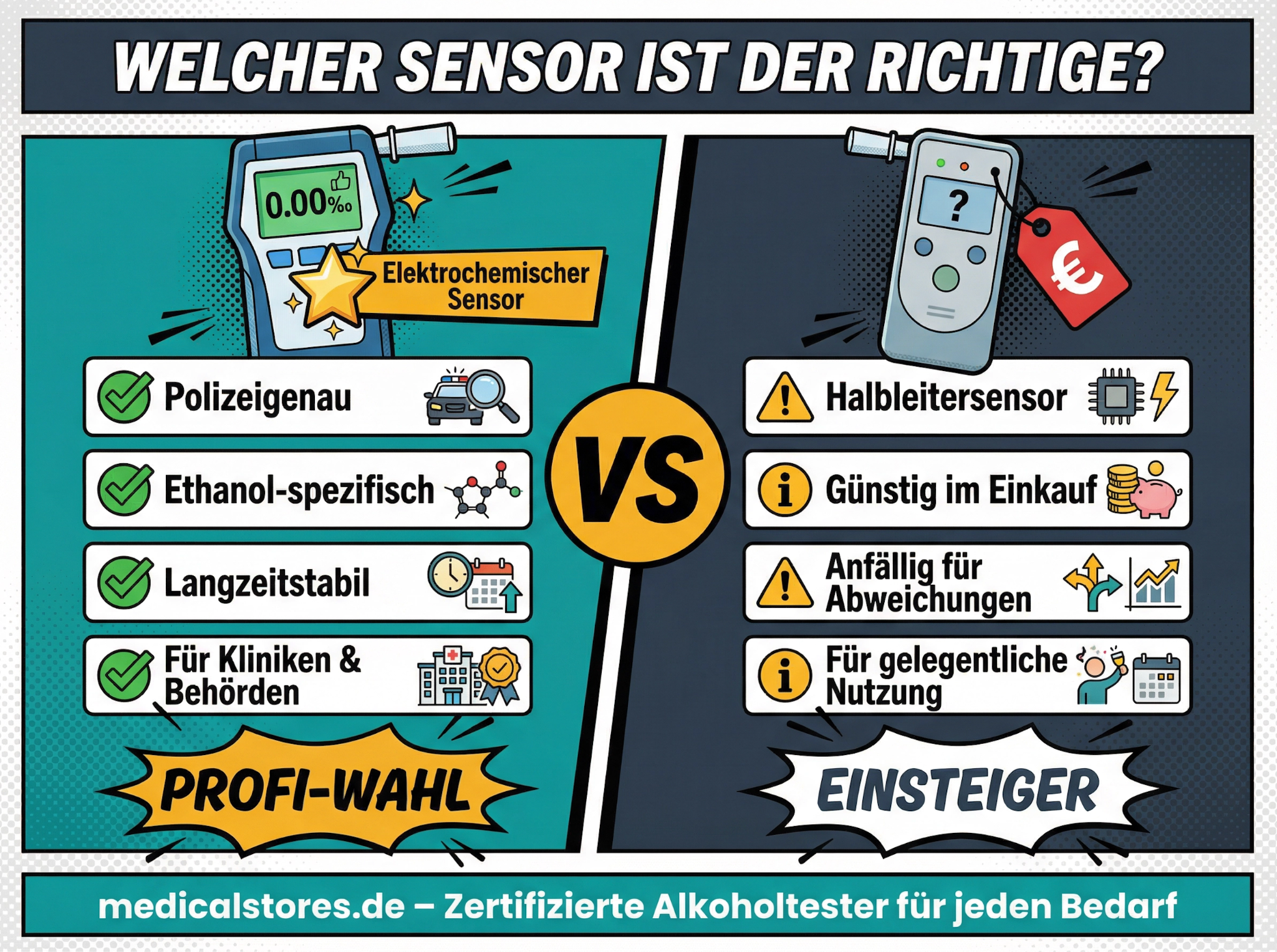 Vergleich elektrochemischer Sensor und Halbleitersensor bei Alkoholtestern