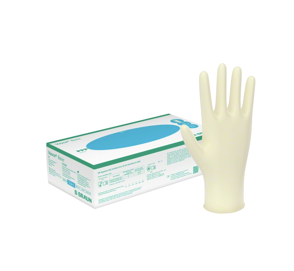 B. Braun Vasco® Basic Latex-Einweghandschuh, weiß B. Braun Vasco® Basic Latex-Einweghandschuh, weiß