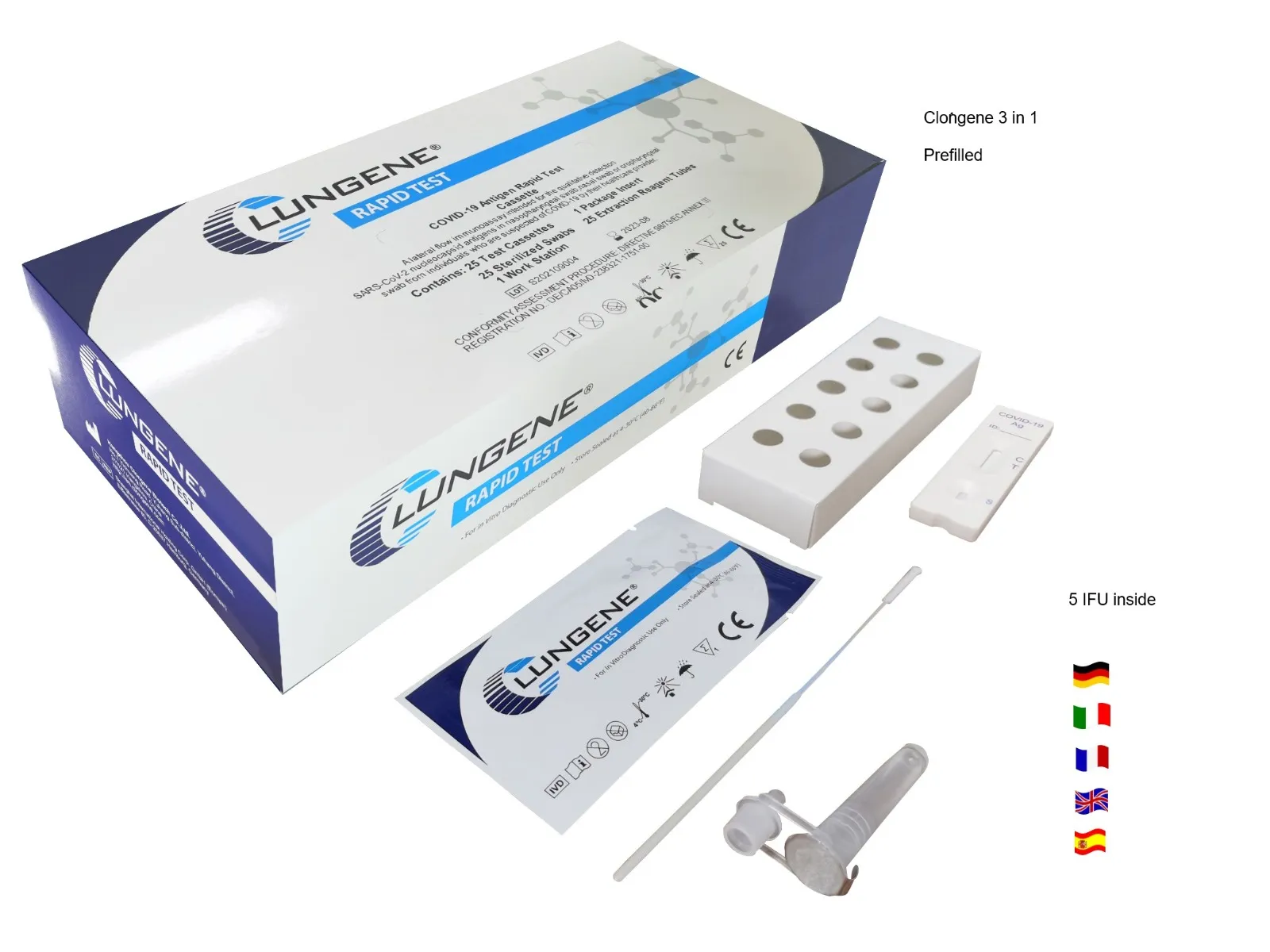 Clungene COVID-19 Antigen-Schnelltest 3in1 für den professionellen Gebrauch mit Testkassette, Tupfer und Röhrchen